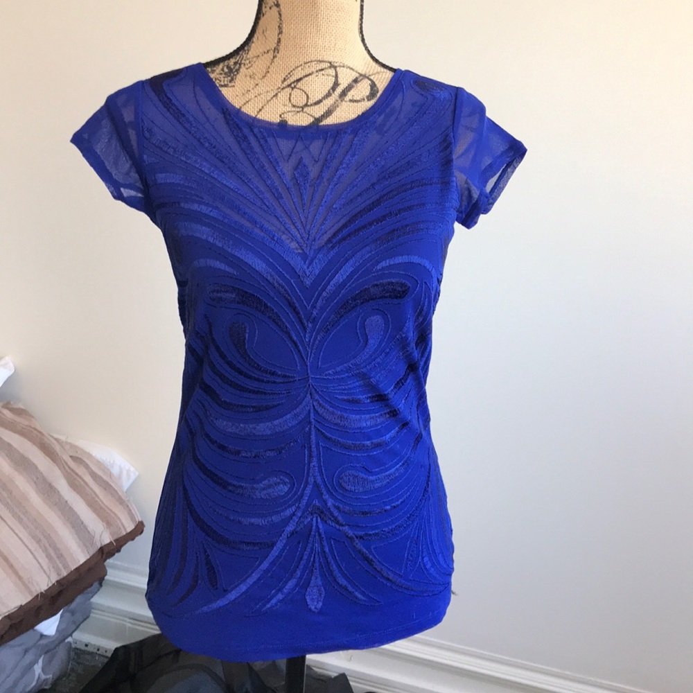 Royal blue INC top with embroidered details NWOT